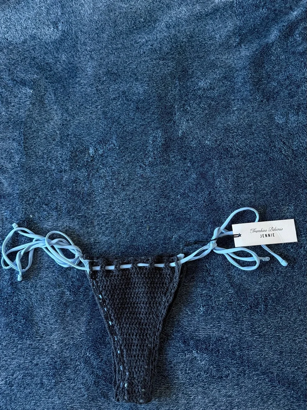 NWT Frankies Bikinis X Jennie Two-Tone Blue Triangle Crochet Bikini Set👙💙🩵